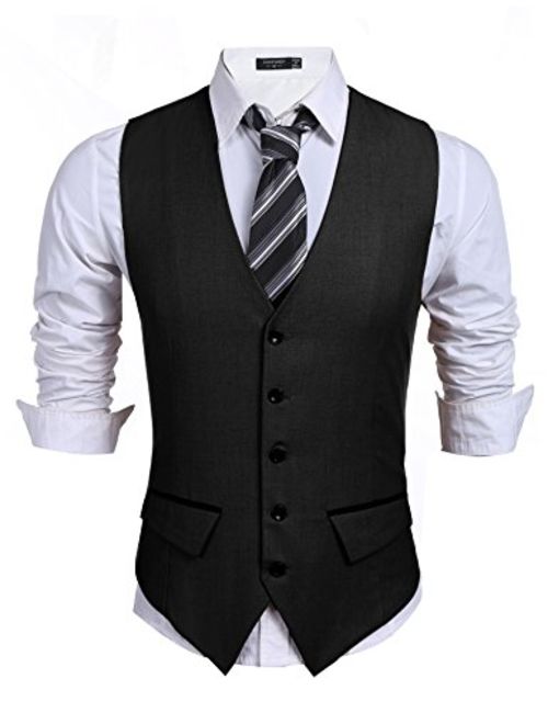 JINIDU Mens Slim Fit Dress Vest Business Suit Vest Formal Wedding Waistcoat