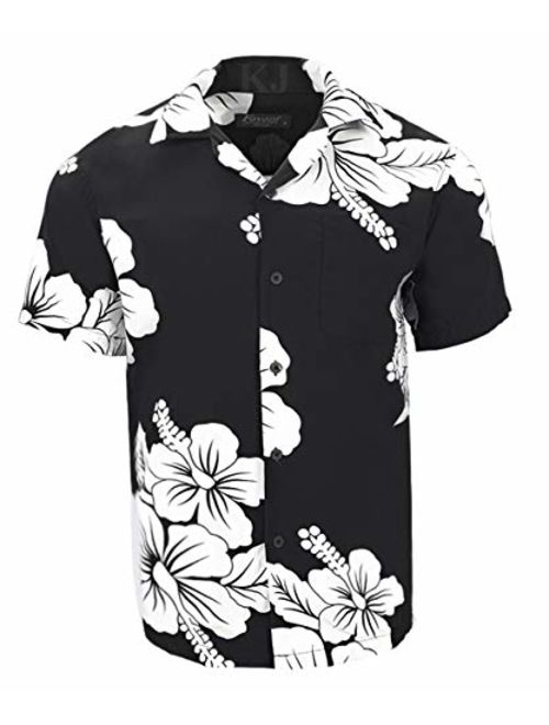 Favant Tropical Luau Beach Hibiscus Floral Print Mens Hawaiian Aloha Shirt