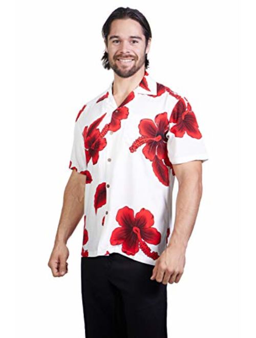 Favant Tropical Luau Beach Hibiscus Floral Print Mens Hawaiian Aloha Shirt