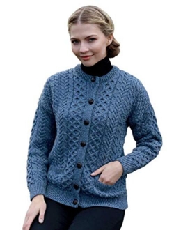 Carraig Donn 100% Irish Merino Wool Ladies Lumber Sweater with Pockets.