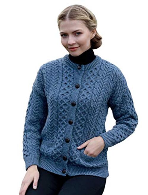 Irish Setter Carraig Donn 100% Irish Merino Wool Ladies Lumber Sweater with Pockets.