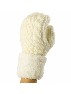 ZORJAR Cable Stripe Thick Plush Knit Winter Warm Mitten Hand Warmer