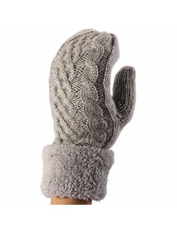 ZORJAR Cable Stripe Thick Plush Knit Winter Warm Mitten Hand Warmer