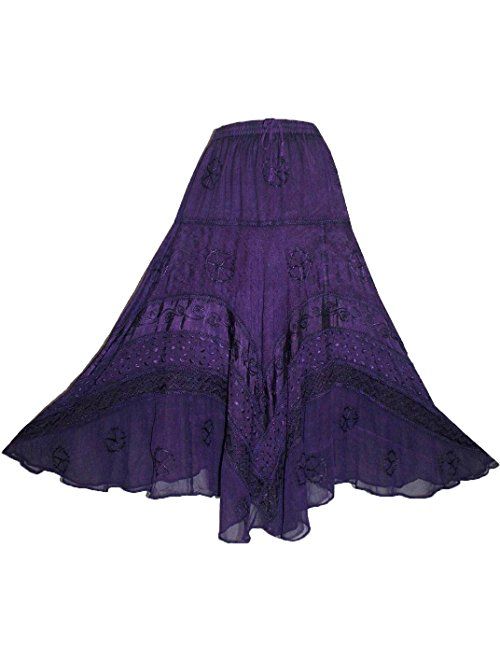 Agan Traders 704 SK Women's Elastic Waistband Flare Hem Dancing Embroidered Twirl Long Renaissance Maxi Skirt