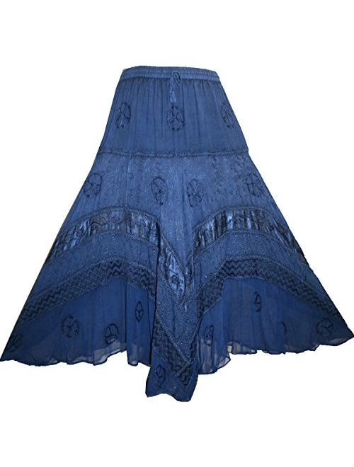 Agan Traders 704 SK Women's Elastic Waistband Flare Hem Dancing Embroidered Twirl Long Renaissance Maxi Skirt