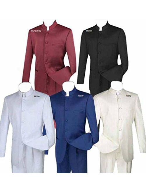 VINCI Men's 5 Button Single Breasted Classic Fit Banded Collar Suit 5HT