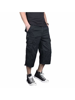 FEDTOSING 3/4 Casual Cargo Shorts for Men Loose Fit Twill 17" Inseam Capri Long Shorts with Multi-Pockets