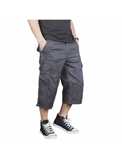 FEDTOSING 3/4 Casual Cargo Shorts for Men Loose Fit Twill 17" Inseam Capri Long Shorts with Multi-Pockets