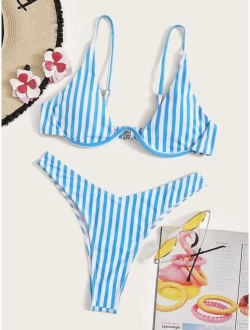 Deep Plunge Underwired High Cut Bikini Swimsuit