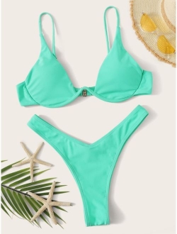 Deep Plunge Underwired High Cut Bikini Swimsuit