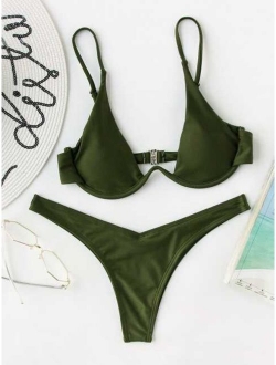 Deep Plunge Underwired High Cut Bikini Swimsuit