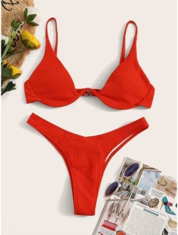 Deep Plunge Underwired High Cut Bikini Swimsuit