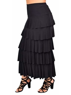 Dare2BStylish Women Boho Waterfall Tiered Layered Maxi Skirt | Reg & Plus Sizes