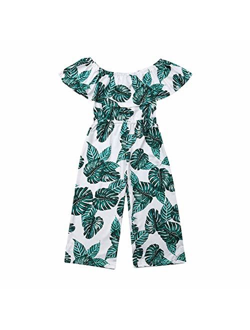 DuAnyozu Toddler Kids Little Girls Off Shoulder Jumpsuits Rompers Spring Summer Ruffle Overalls Beach Outfits