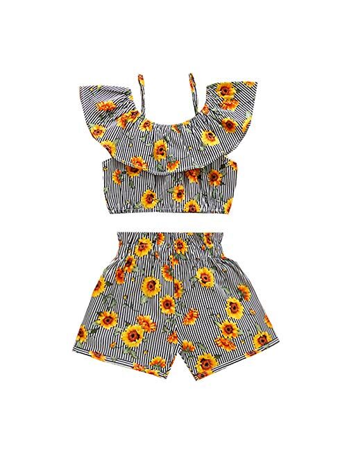 Toddler Little Girl Demin Off Shoulder Ruffle Pocket Romper Jumpsuit Clothes Set