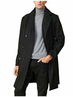 Escalier Men's Wool Trench Coat Winter Long Jacket Single Breasted Slim Fit Warm Overcoat Business