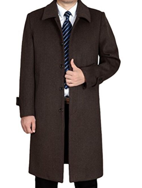 Lavnis Men's Woolen Trench Coat Long Slim Fit Business Outfit Jacket Overcoat