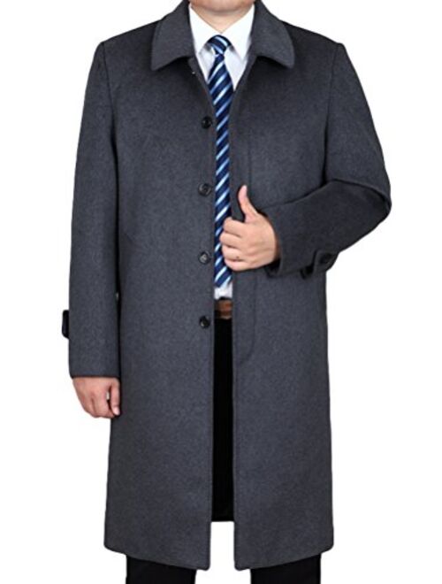 Lavnis Men's Woolen Trench Coat Long Slim Fit Business Outfit Jacket Overcoat