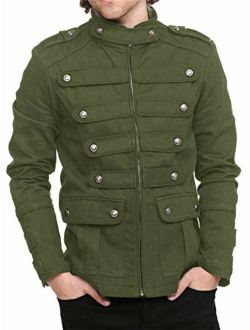 Karlywindow Mens Gothic Military Jackets Casual Band Steampunk Vintage Stylish Jacket with Pockets