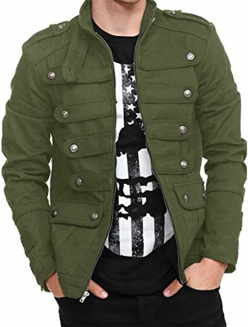 Karlywindow Mens Gothic Military Jackets Casual Band Steampunk Vintage Stylish Jacket with Pockets