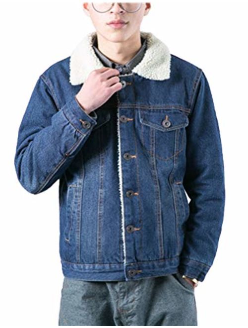 DSDZ Mens Classic Winter Fur Fleece Lined Trucker Jean Denim Jacket