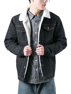 LifeHe Men's Winter Fleece Lined Fur Collar Denim Jacket Coats