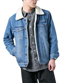 LifeHe Men's Winter Fleece Lined Fur Collar Denim Jacket Coats