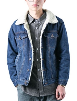 LifeHe Men's Winter Fleece Lined Fur Collar Denim Jacket Coats