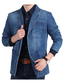 Idopy Men`s Vintage Label Collar Denim Jeans Jacket Trench Coat