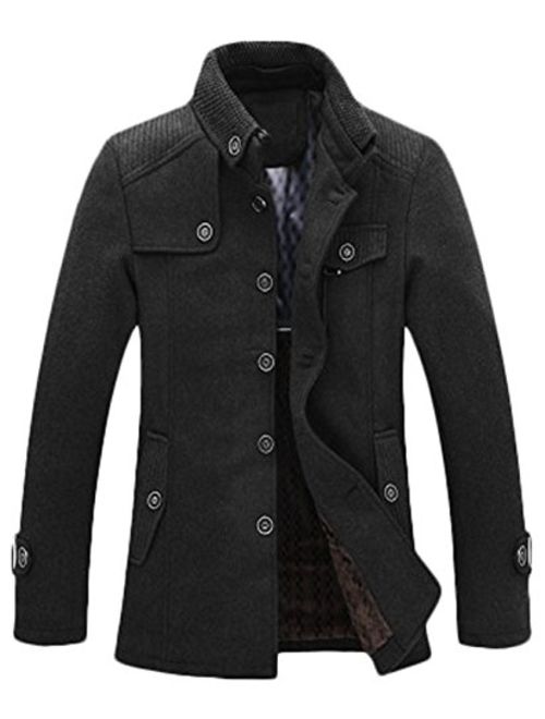 Youhan Men's Fitted Overcoat Cashmere Pea Coat