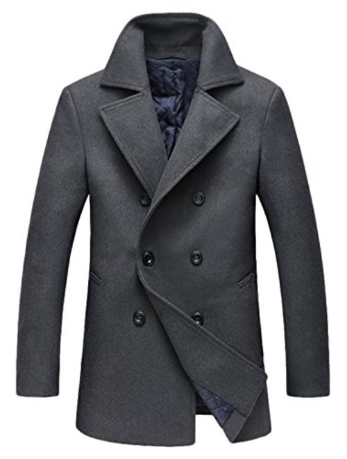 Youhan Men's Fitted Overcoat Cashmere Pea Coat