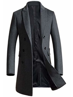 ebossy Men's Wool Blend Full Length Overcoat Single Breasted Long Coat with Flap Pocket