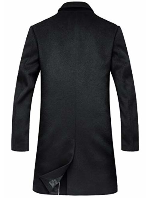 ebossy Men's Wool Blend Full Length Overcoat Single Breasted Long Coat with Flap Pocket