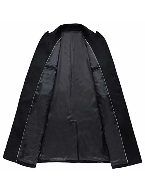 ebossy Men's Wool Blend Full Length Overcoat Single Breasted Long Coat with Flap Pocket