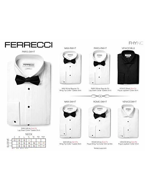 Ferrecci Men's Max White Regular Fit Wing Tip Collar Pleated Tuxedo Shirt with Bowtie