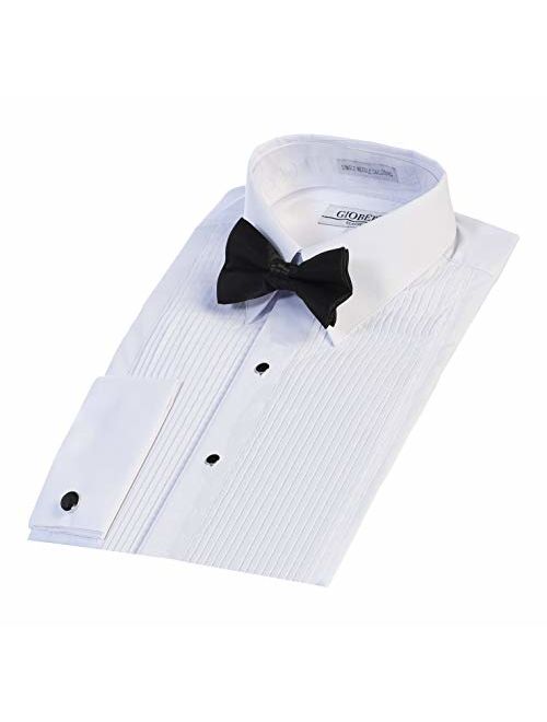 Gioberti Men's Kent Lay Down Collar Tuxedo Dress Shirt with Bow Tie, White, Medium (33/34)