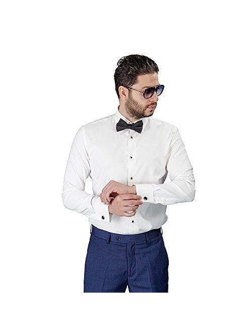 New Mens Tailored Slim Fit Off White Ivory Lay Down Tuxedo Shirt French Cuff by Azar