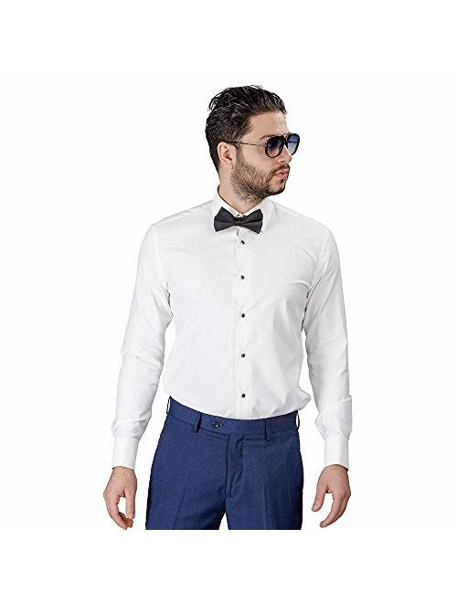 New Mens Tailored Slim Fit Off White Ivory Lay Down Tuxedo Shirt French Cuff by Azar