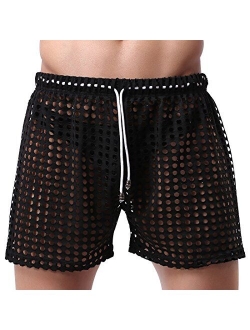 TiaoBug Mens Hollow Openwork Drawstring Lounge Underwear Boxer Shorts