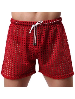 TiaoBug Mens Hollow Openwork Drawstring Lounge Underwear Boxer Shorts