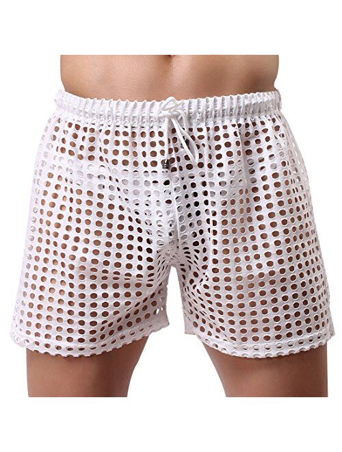 TiaoBug Mens Hollow Openwork Drawstring Lounge Underwear Boxer Shorts