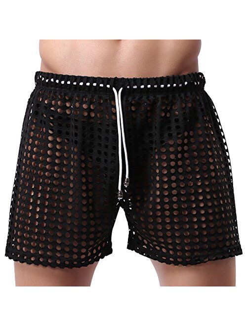 TiaoBug Mens Hollow Openwork Drawstring Lounge Underwear Boxer Shorts