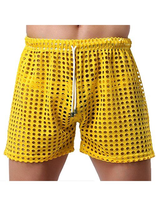 TiaoBug Mens Hollow Openwork Drawstring Lounge Underwear Boxer Shorts