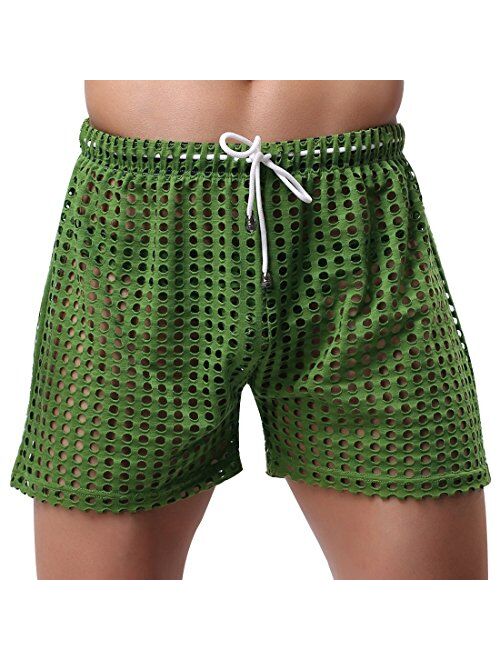 TiaoBug Mens Hollow Openwork Drawstring Lounge Underwear Boxer Shorts