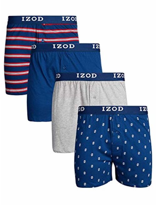 Izod Mens Cotton Solid Elastic Waist Knit Boxers 4-pack