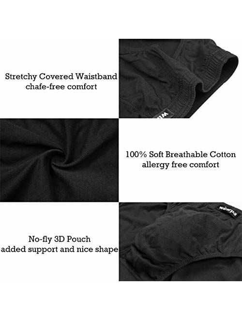 wirarpa Men's 100 Cotton Briefs Underwear No Fly Covered Waistband Multipack