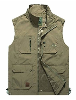 Jenkoon Mens Lightweight Multi-Pockets Mesh Travels Fishing Vest Outdoor Stand Collar Vest