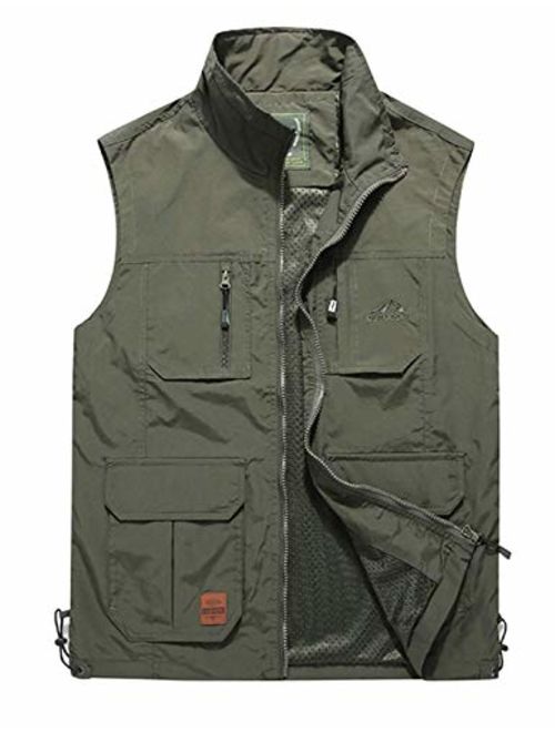 Jenkoon Mens Lightweight Multi-Pockets Mesh Travels Fishing Vest Outdoor Stand Collar Vest