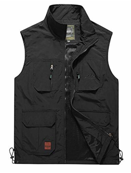 Jenkoon Mens Lightweight Multi-Pockets Mesh Travels Fishing Vest Outdoor Stand Collar Vest