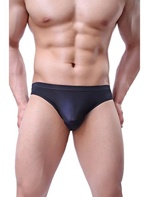 NEIKU Men's Sexy Ice Silk Bikini Underwear Low Rise Seamless Breathable Briefs